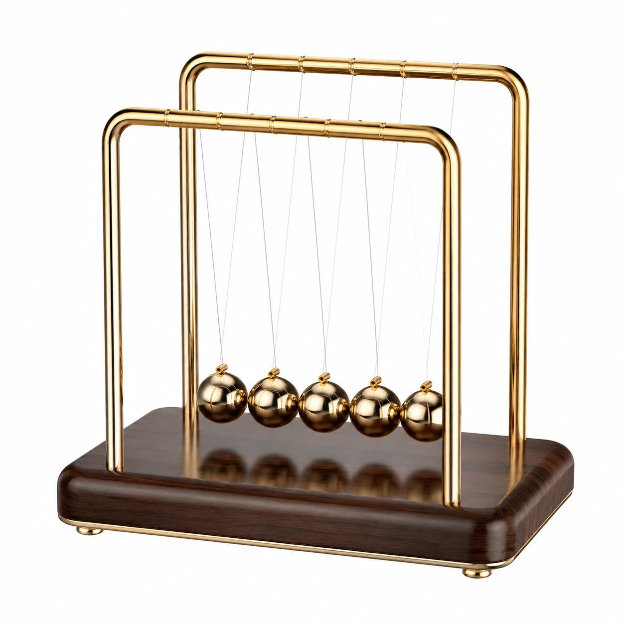 Pendolo di Newton Decorativo Dorato con Base in Legno